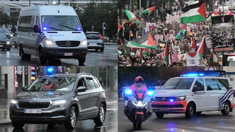 Grote Pro Palestina Demonstratie In Brussel Veel Politie Eenheden Met