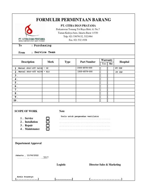 Formulir Permintaan Barang Pdf