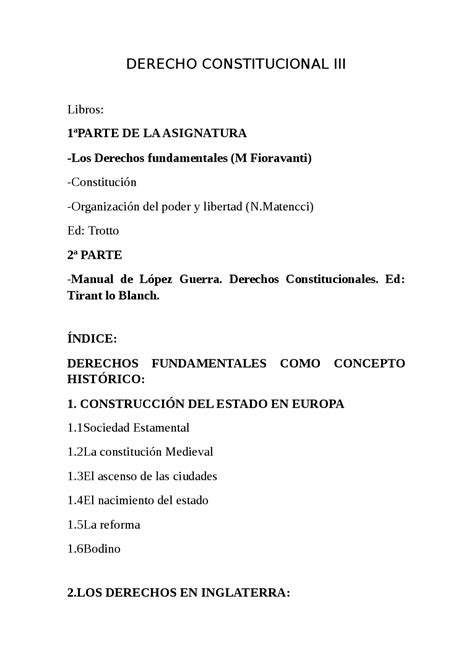 Derecho Constitucional Iii Libros 1ªparte De La Asignatura Los Derechos Fundamentales Apuntes