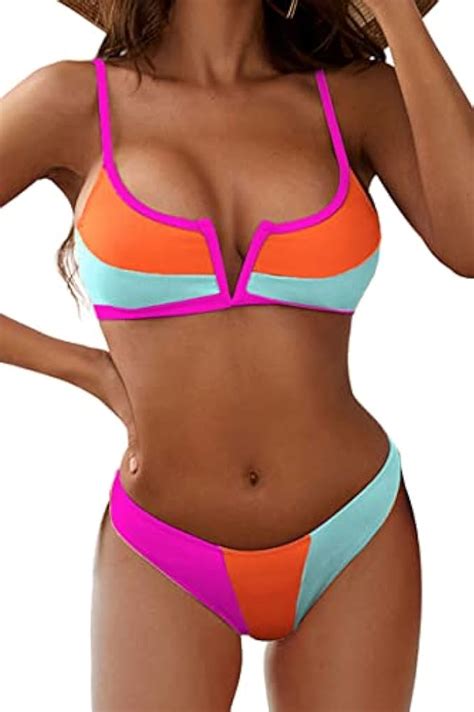 ZAFUL Women S High Cut Bikini Sets Ribbed V Wire Cami Bikini Two Piece