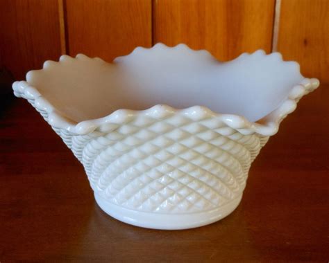 Westmoreland English Hobnail Milk Glass Crimped Round Bowl Etsy