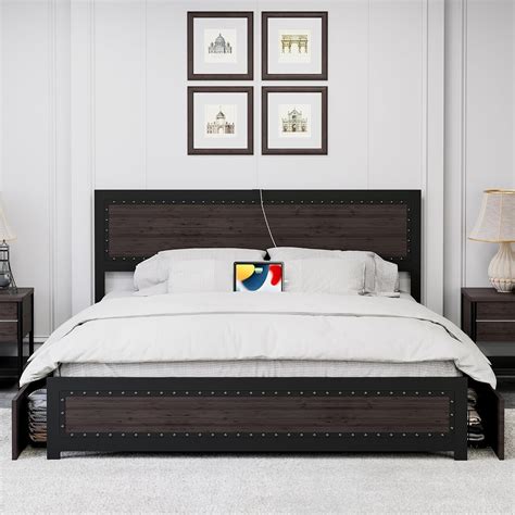 Amazon GarveeHome King Size Bed Frame With Headboard Platform Bed