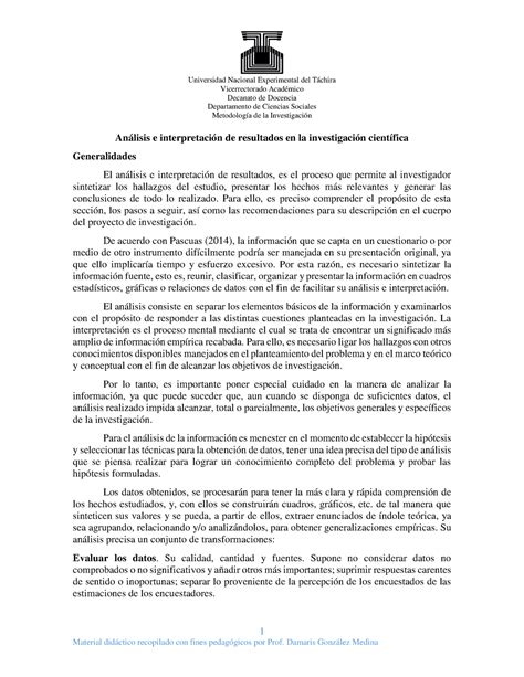 An Lisis E Interpretaci N De Resultados En La Investigaci N Cient Fica