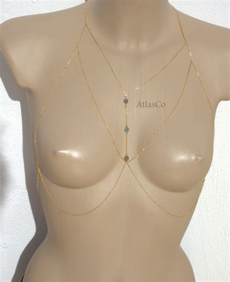 Bra Chain Gold Bralette Chain Bra Top Disc Body Chain Etsy