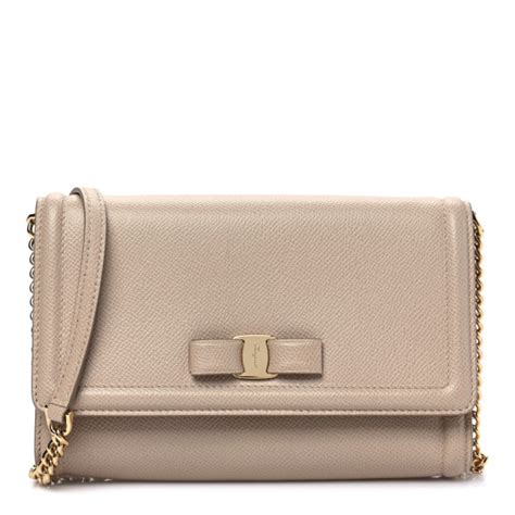 SALVATORE FERRAGAMO Hammered Calfskin Vara Bow Minibag Beige 1185085