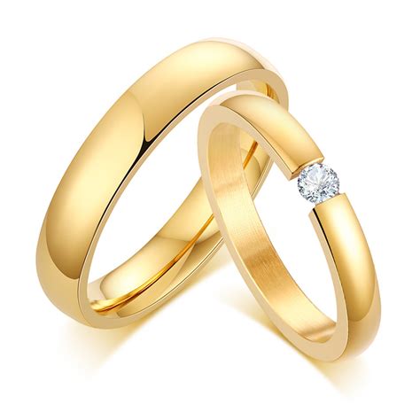 Vnox Casal Anel De Casamento De Ouro Inoxid Vel J Ias Cubic Zirconia