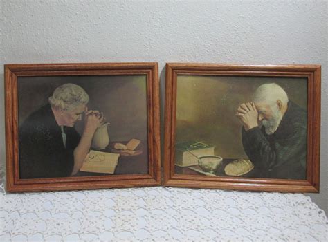 Painting Of Old Man Praying Over Loaf Of Bread - Bread Poster