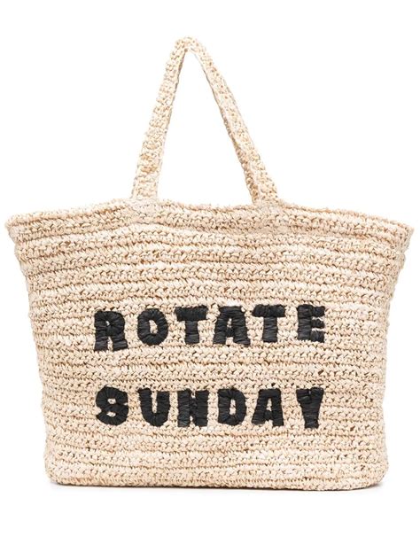 Rotate Birger Christensen Woven Logo Raffia Tote Bag In Nude ModeSens
