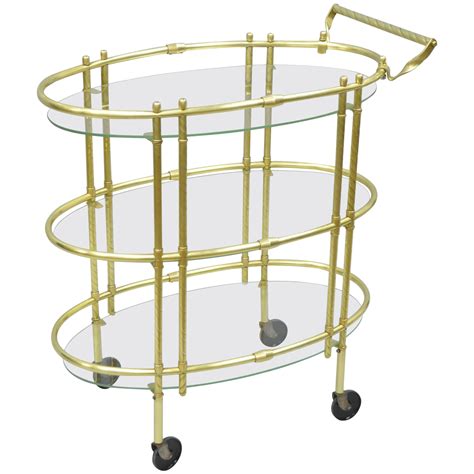 Solid Brass Mid Century Modern Oval Bar Or Tea Cart At 1stDibs Mid