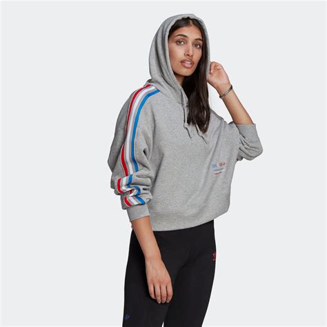 Womens Adidas Tricolor Crop Hoodie Grey Gn2855 Chicago City Sports