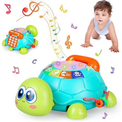 Jouets bébé 1 an jouets musicaux tortue rampante bébé tambourin