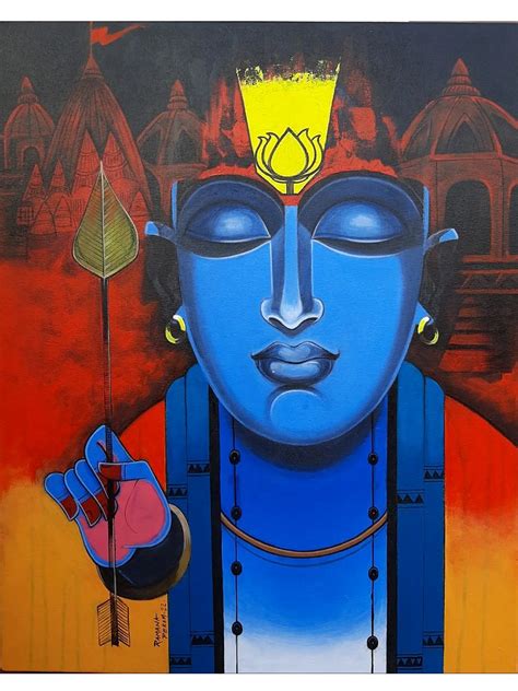 Ayodhya Rama | Acrylic On Canvas | Ramana Peram | Exotic India Art