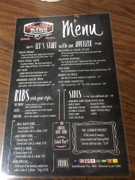 Menu At Razorback Ribs Restaurant Harrison