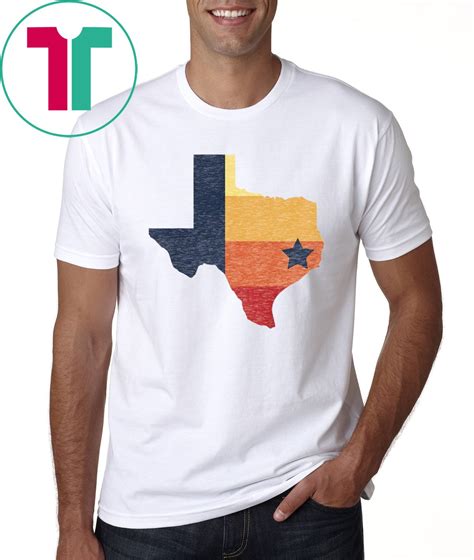 Retro Houston Baseball Colors Vintage Texas Map T-Shirts