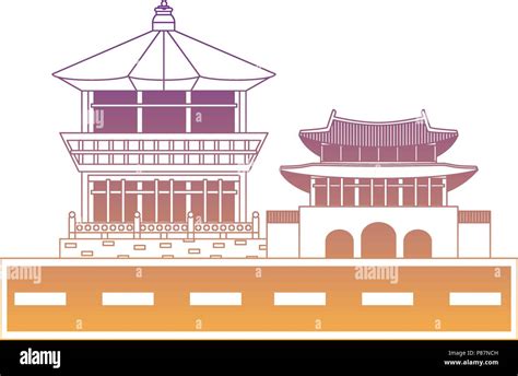 Gyeongbok Palace And Iconic Building Icon Over White Background Vector