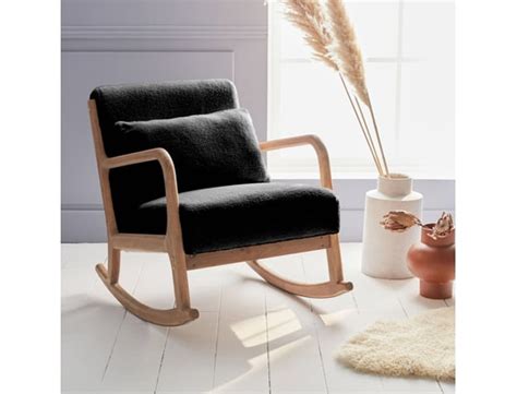 Fauteuil à bascule design en bois et tissu Bouclettes noires 1 place