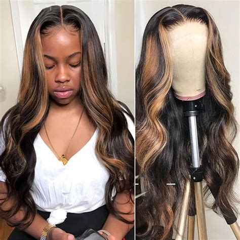 Amazon DIMODRA Ombre Highlight Lace Front Wigs Human Hair 180 Density Honey Blonde Lace