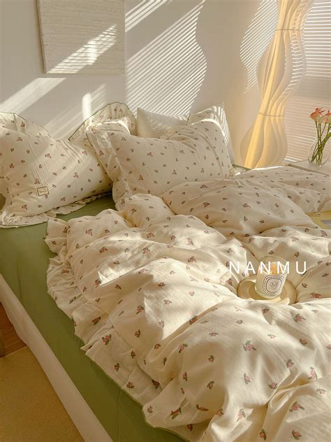 Cherry Milk Jelly Double Layer Ruffled Quilt Cover Set M Soft Nude Bedding Walmart