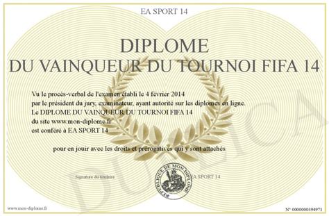 Diplome Du Vainqueur Du Tournoi Fifa