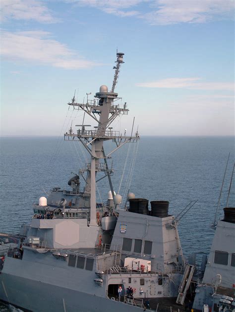 Port Side View Of The Bridge Area And Mast Of The Us Navy Usn Arleigh