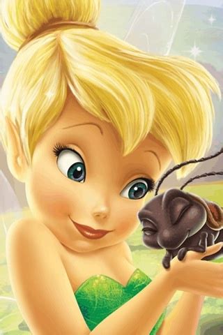 tinkerbell holding a bug in her hand with the caption tinkerbell