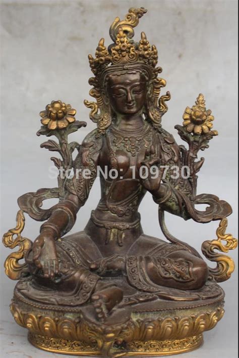 Bir China Tibet Budismo Godness Asiento De Loto De Bronce