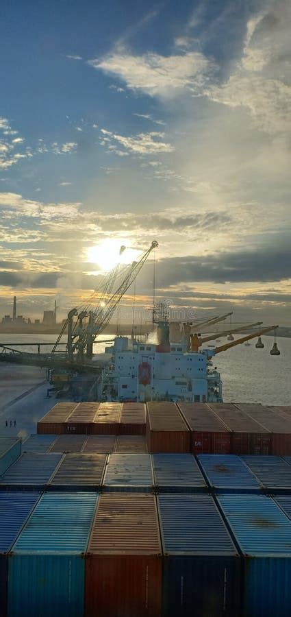 Container Ship is Being Loaded Stock Image - Image of port, evening ...