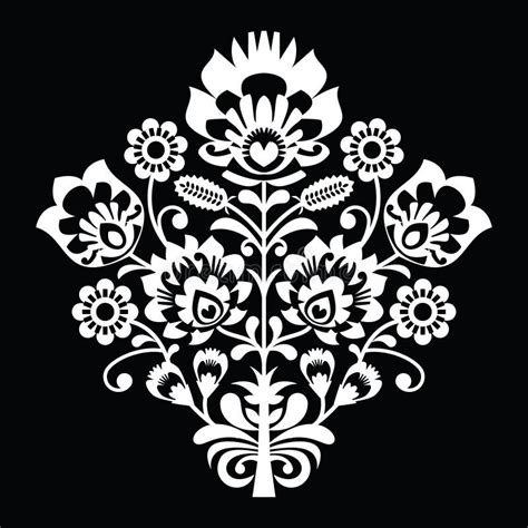 Traditional Polish Folk Art Pattern On Black Wzory Lowickie