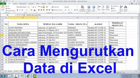 Cara Mengurutkan Data Sesuai Abjad Di Excel Youtube