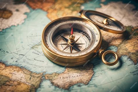 Magnetic Old Compass On World Map Travel Geography History Navigation Premium Ai Generated Image