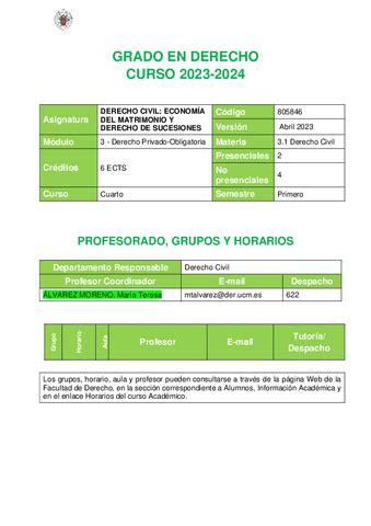 Guia Docente Derecho Civil Economia Del Matrimonio Y Sucesiones Pdf