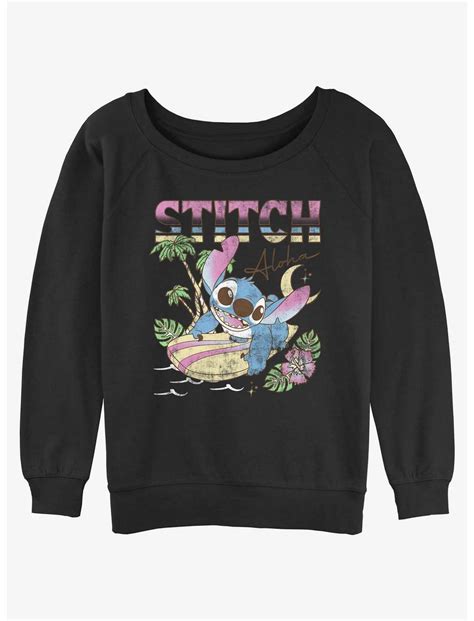 Disney Lilo And Stitch Aloha Stitch Girls Slouchy Sweatshirt Black