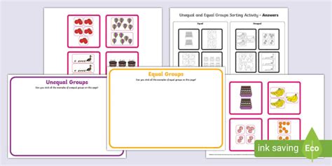 👉 Equal And Unequal Groups Sorting Cards Ks1 Maths