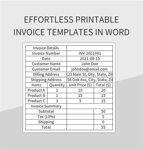 Effortless Printable Invoice Templates In Word Excel Template And