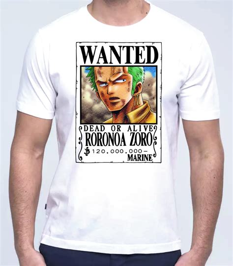 Camiseta Anime One Piece Wanted Zoro Roronoa Branca Elo