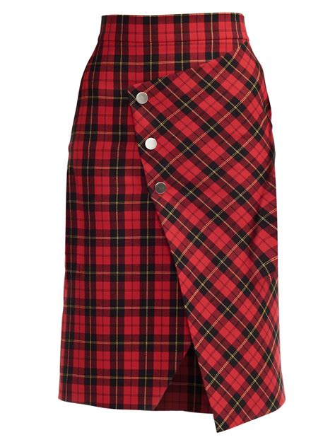 Maje Synthetic Janty Asymmetric Tartan Twill Wrap Skirt In Red Save