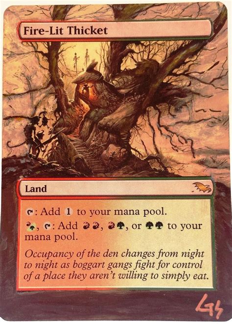 Mtg Altered Art Fire Lit Thicket Hand Painted Full Art Ooak Magic Card