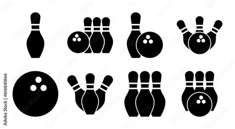 Bowling Icon Set Illustration Bowling Ball And Pin Sign And Symbol