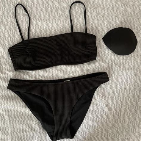 Hollister Ribbed Bikini Set Size M Black Top With Depop