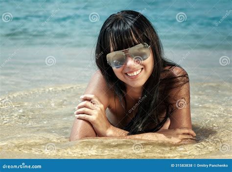 Brunette Beautiful Model Posing On A Beach Stock Photo Image Of Pretty Body