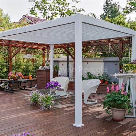 Custom Outdoor Garden Bioclimatica Motorized Canopy Gazebo Rectangular Louvered Roof Aluminium