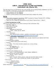 Lab Php And Mysql Pdf Cpsc Lab Introduction To Php And