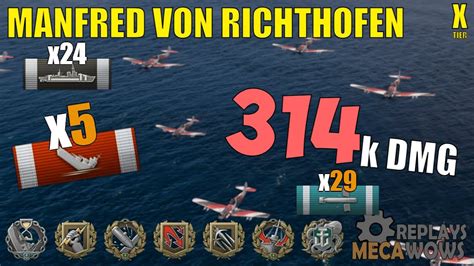 Manfred Von Richthofen 5 Kills And 314k Damage World Of Warships Gameplay Youtube