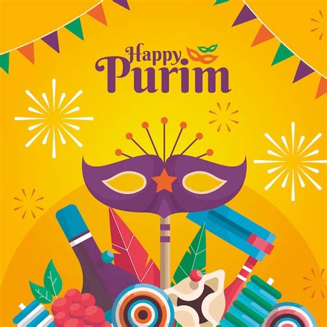 Concepto de diseño plano feliz día de purim Vector Gratis