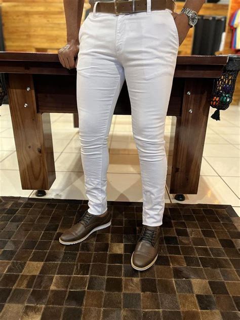 Calça Masculina Alfaiataria S Skinny Zip Off Branca Calças