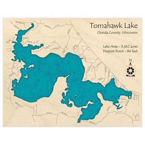 Tomahawk Lake 3d Custom Wood Map Lake Art Llc