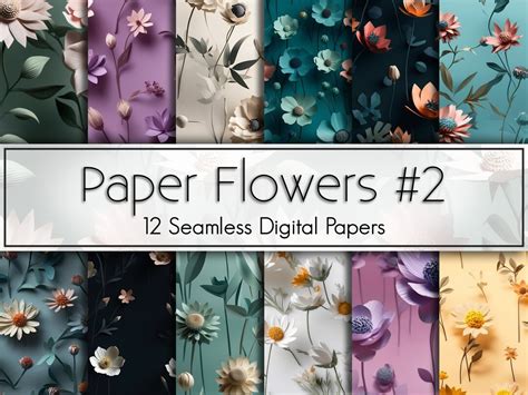 Paper Flowers, Floral Papercraft, Paper Flowers Seamless Pattern, Flowers Repeating Background ...