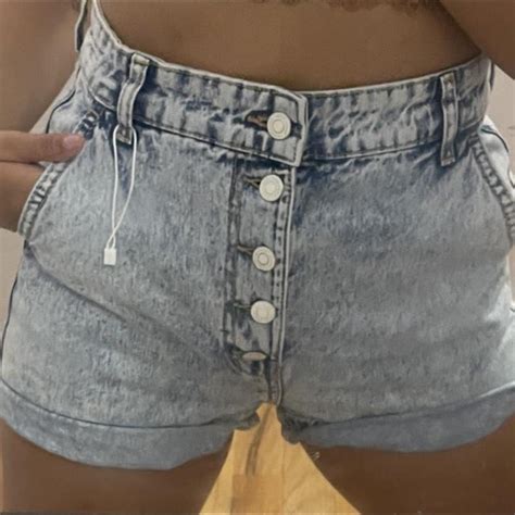 Bershka High Waisted Acid Wash Denim Shorts Brand Depop