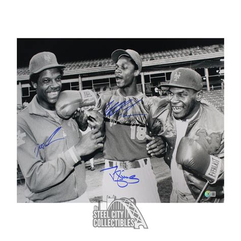 Mike Tyson Dwight Gooden Darryl Strawberry Autographed Black White