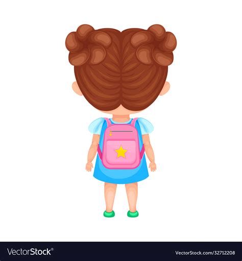 Girl Character Standing With Backpack Back View Vector Image